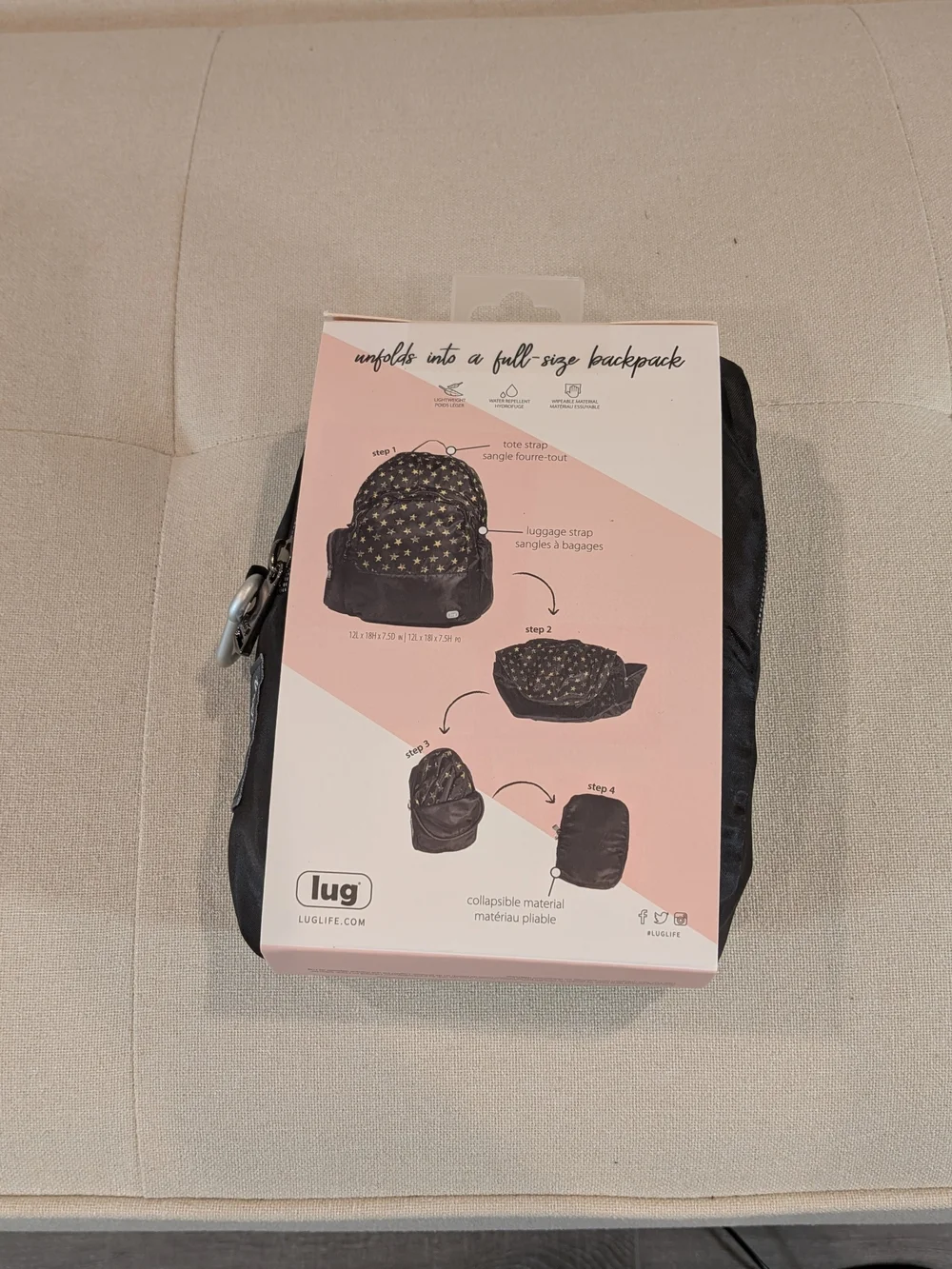 Echo Packable Backpack by Lug - Black with Gold Stars